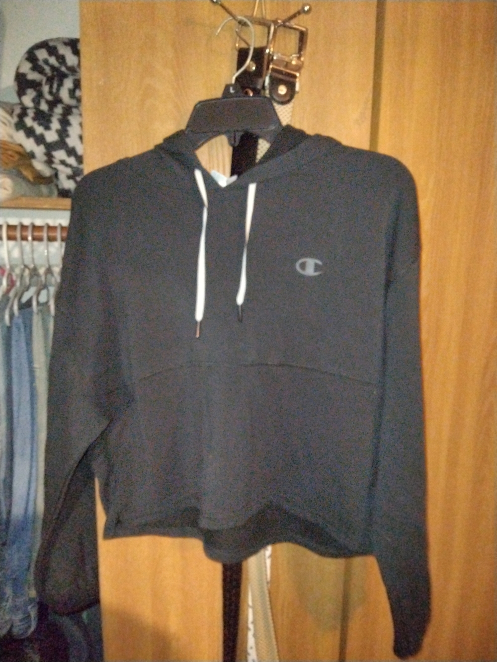 Champion Women's Black Cropped Hoodie - Med